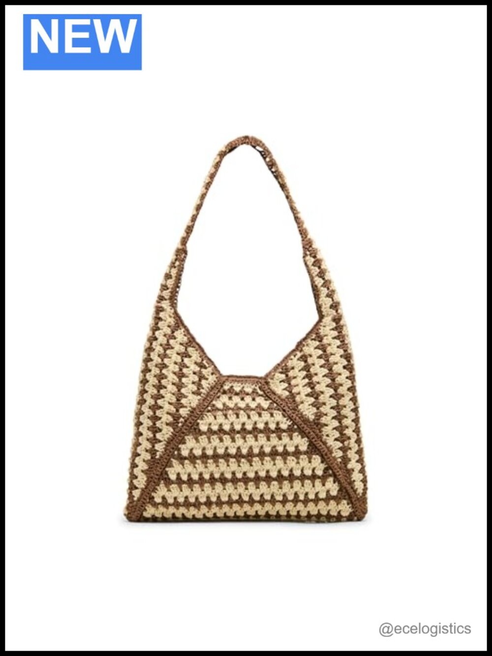 Straw Crochet Hobo Shoulder Bag with Gold Hardware